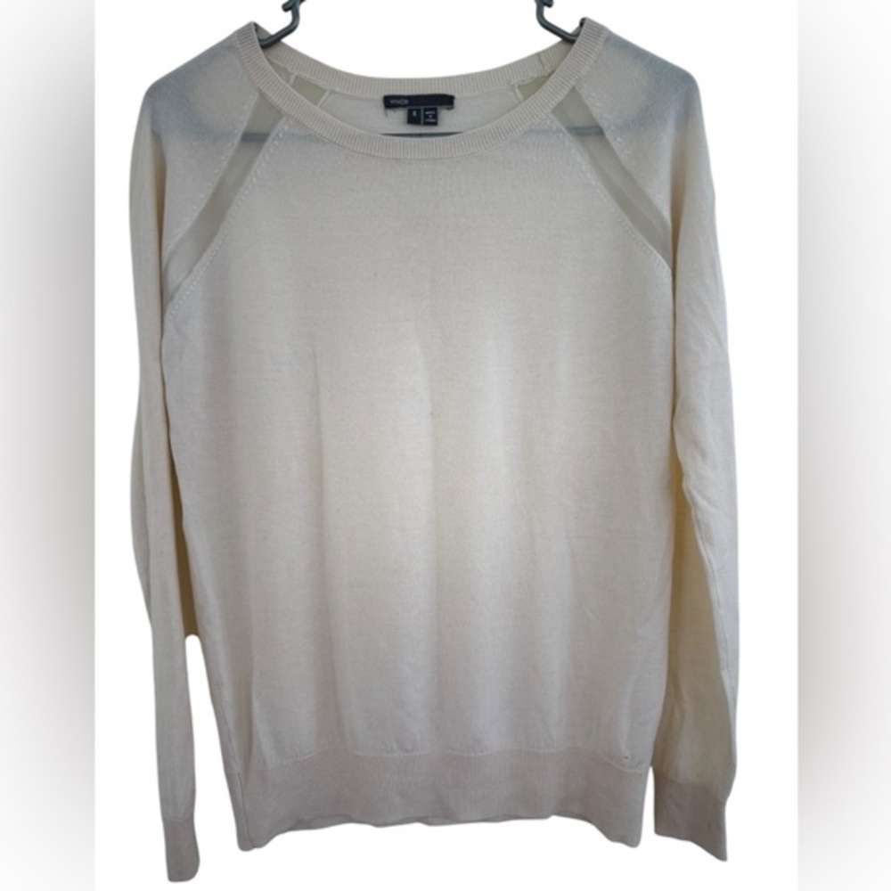 Vince Women's‎ Lightweight Sweater Wool Silk Blend Sheer Panels Sweater Size S